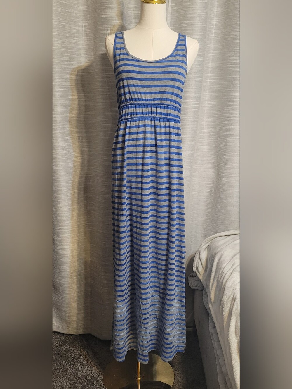 Prana Blue and Gray Striped Tank Dress With Tye Dye Design On Bottom